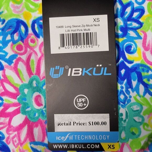IBKUL Top Womens XS Long Sleeve Floral Mock Neck Zip UPF 50 Mesh Sleeve Golf NEW - Picture 11 of 13